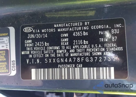 2015 Kia Optima Ex from USA, damaged, VIN 5XXGN4A78FG372731